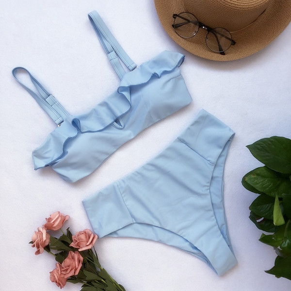Divatos női fürdőruha kék színben, levehető pántokkal
