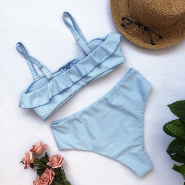 Divatos női fürdőruha kék színben, levehető pántokkal