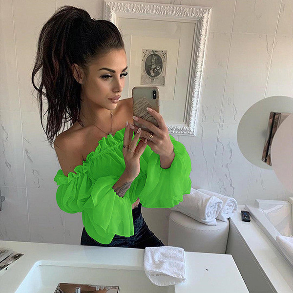 Top de damă modern din tul în culori neon