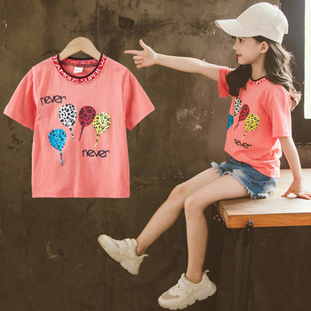 Детска тениска за момичета в три цвята с апликация