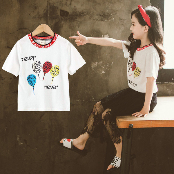 Gyermek póló lányoknak három színben, rátéttel