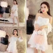 Rochie elegantă de damă, cu bretele subțiri, în culoarea albă