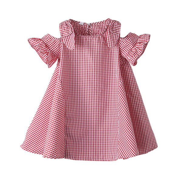 Rochie modernă în carouri pentru copii în roșu și negru