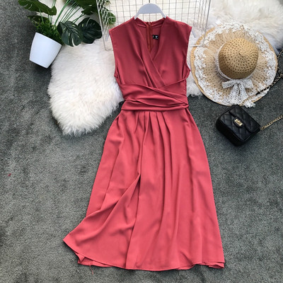 Stílusos női ruha V-nyakú több színben