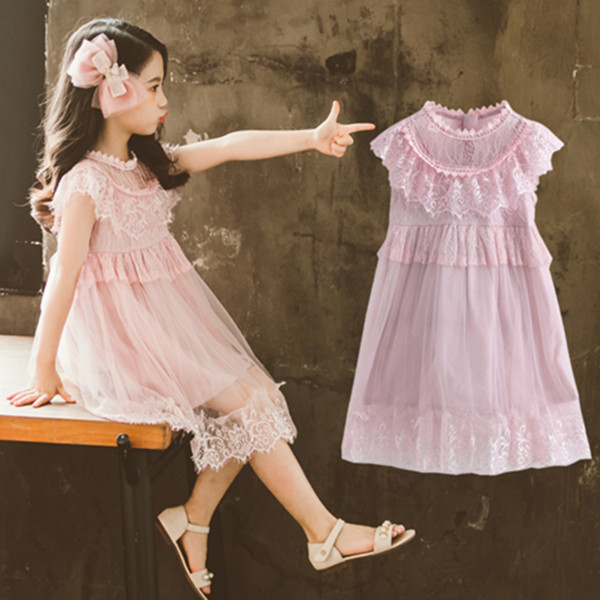 Rochie actuala pentru copii in alb si roz cu dantela