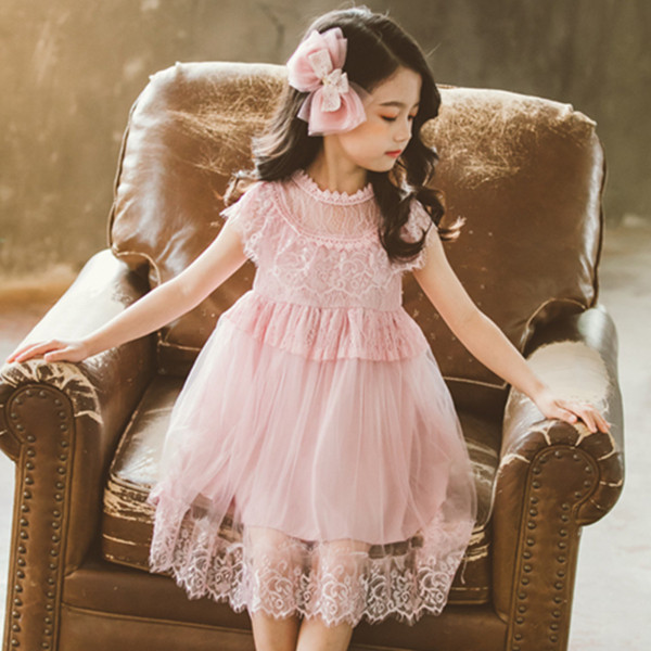 Rochie actuala pentru copii in alb si roz cu dantela