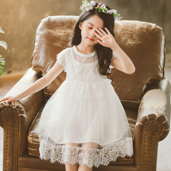 Rochie actuala pentru copii in alb si roz cu dantela