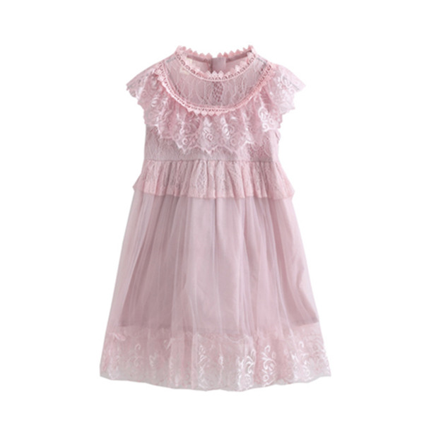 Rochie actuala pentru copii in alb si roz cu dantela