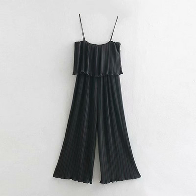 Salopetă elegantă de damă în roșu și negru, cu bretele subțiri