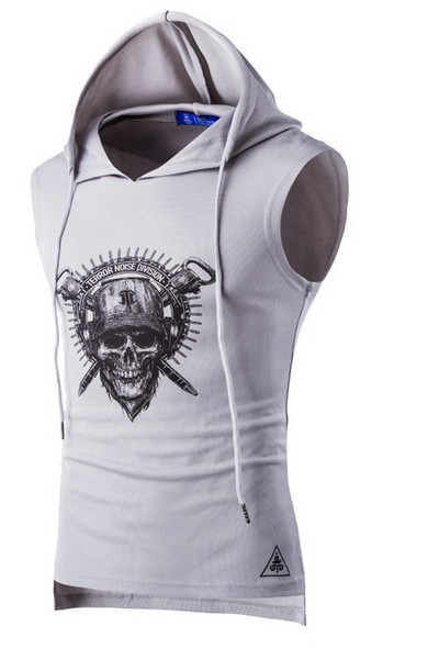 Μοντέρνο ανδρικό αμάνικο μπλουζάκι με κουκούλα και εφαρμογή