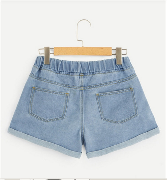 Modern női rövid farmer szegéllyel és fűzővel