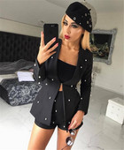 Stílusos női szett két részből - kabát és rövidnadrág gyöngyökkel több színben