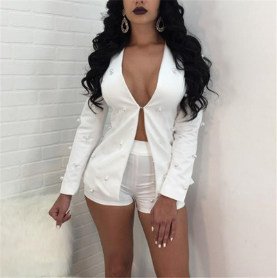 Stílusos női szett két részből - kabát és rövidnadrág gyöngyökkel több színben