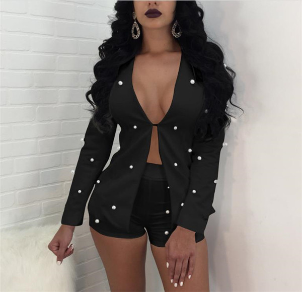 Stílusos női szett két részből - kabát és rövidnadrág gyöngyökkel több színben