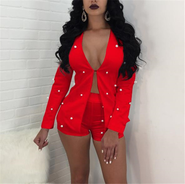 Stílusos női szett két részből - kabát és rövidnadrág gyöngyökkel több színben