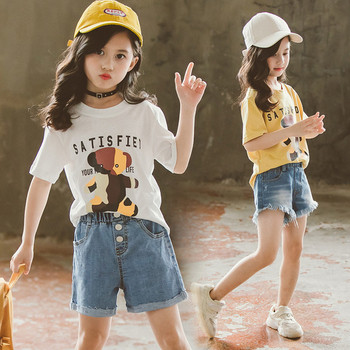 Детска тениска за момичета с апликация в три цвята