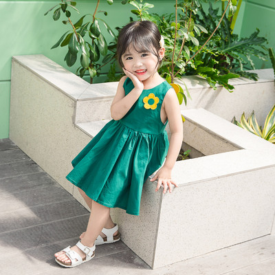 Παιδικό μοντέρνο φόρεμα σε πράσινο και κίτρινο χρώμα με τρισδιάστατο στοιχείο