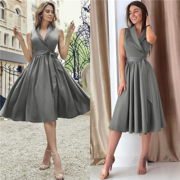 Κομψό γυναικείο φόρεμα με ντεκολτέ σε σχήμα V σε τέσσερα χρώματα