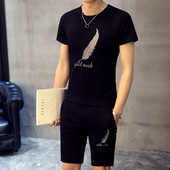 Eжедневен мъжки комплект от тениска и къс панталон в два цвята