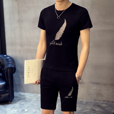 Eжедневен мъжки комплект от тениска и къс панталон в два цвята