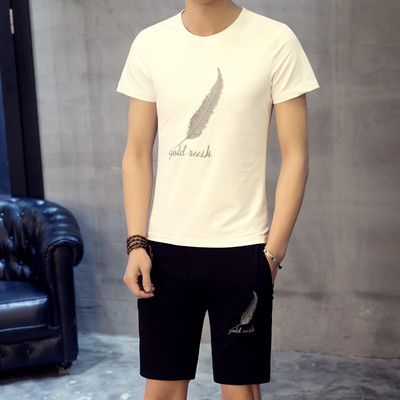 Eжедневен мъжки комплект от тениска и къс панталон в два цвята