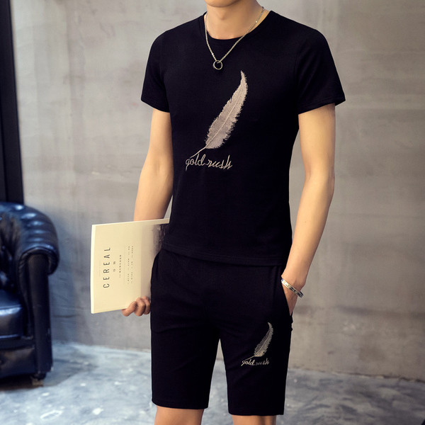Eжедневен мъжки комплект от тениска и къс панталон в два цвята