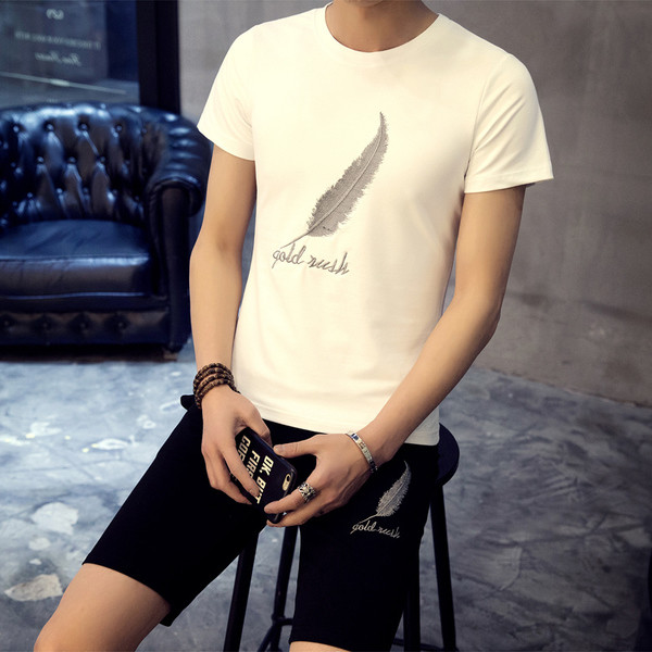 Eжедневен мъжки комплект от тениска и къс панталон в два цвята