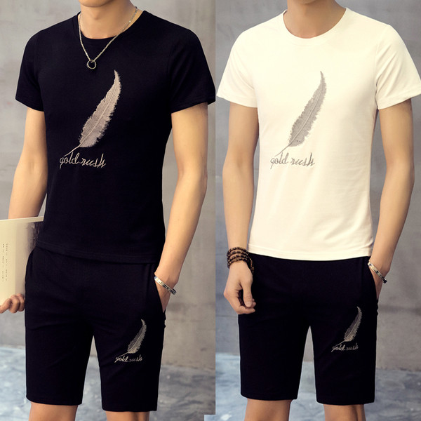Eжедневен мъжки комплект от тениска и къс панталон в два цвята