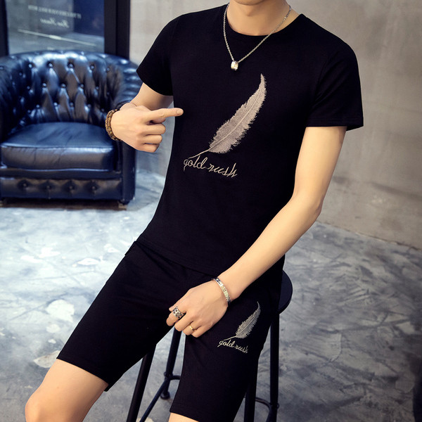 Eжедневен мъжки комплект от тениска и къс панталон в два цвята