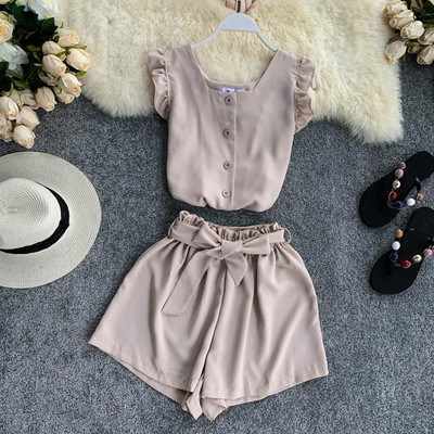 Κομψό γυναικείο σετ   σε δύο χρώματα με κορδέλα