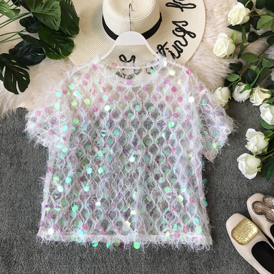 Modern női póló flitterekkel, két színben