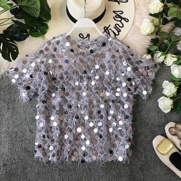 Modern női póló flitterekkel, két színben