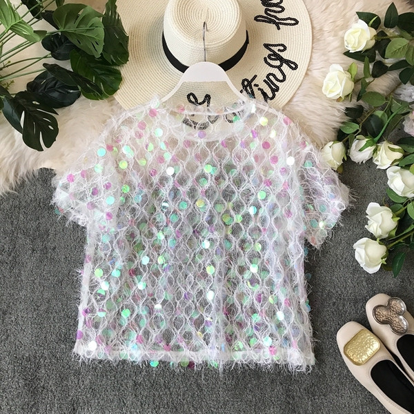 Modern női póló flitterekkel, két színben