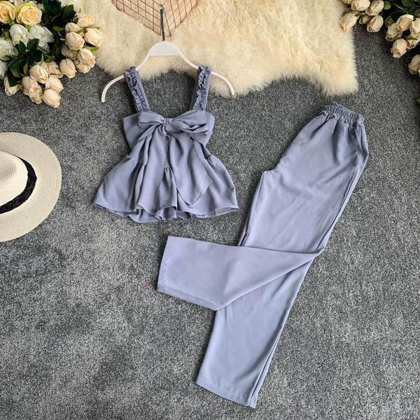 Modern női kétrészes szett több színben szalaggal