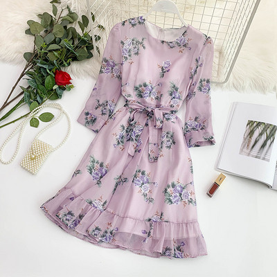 Rochie de dama eleganta cu maneci 3/4 in doua culori si cravate