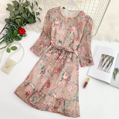 Rochie de dama eleganta cu maneci 3/4 in doua culori si cravate