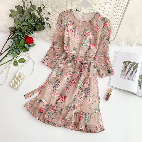 Rochie de dama eleganta cu maneci 3/4 in doua culori si cravate