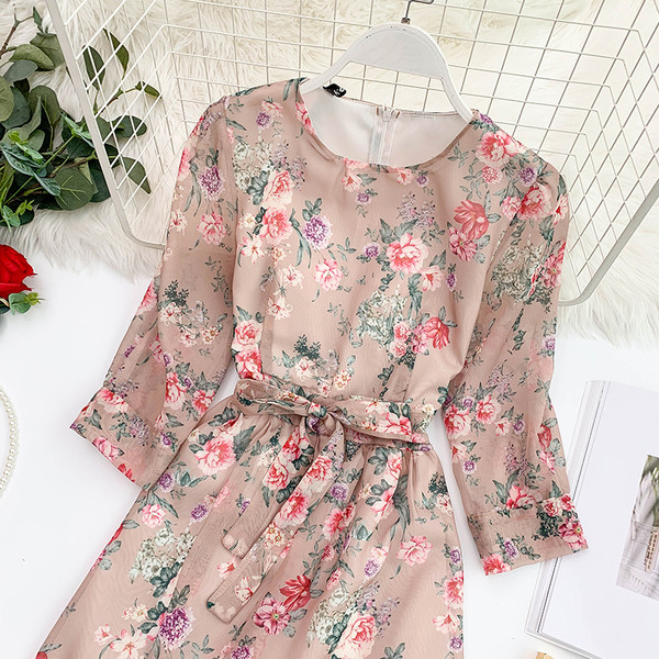 Rochie de dama eleganta cu maneci 3/4 in doua culori si cravate