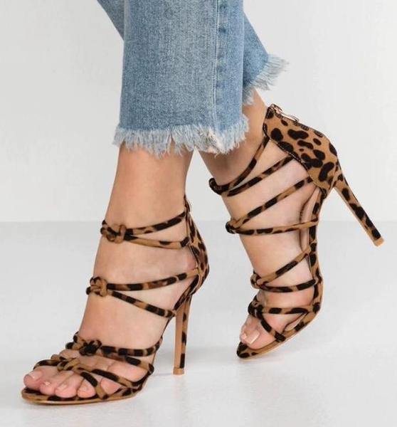 Sandale de damă cu toc înalt din piele ecologică în două culori