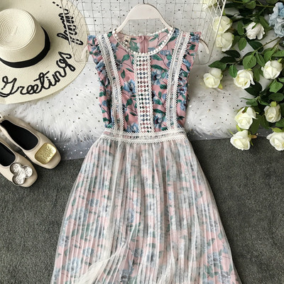 Rochie moderna de dama cu motive florale si decolteu O