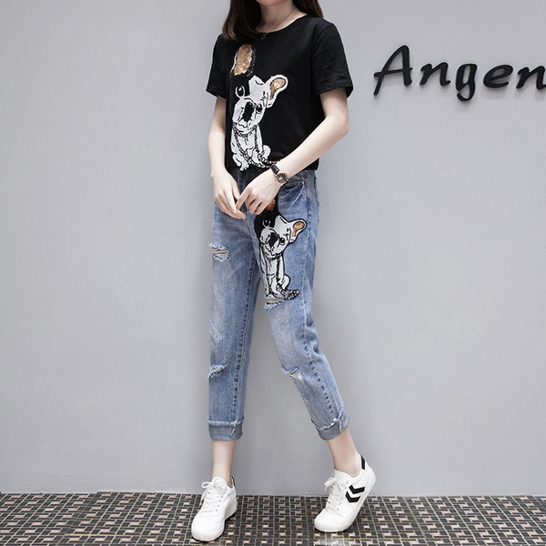 Napi női szett két részből - farmerből és pólóból