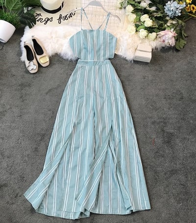 Model nou de salopetă de damă cu fante și bretele subțiri în mai multe culori