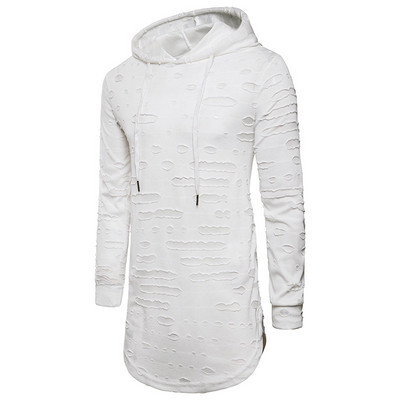 Modern férfi hosszú fekete-fehér blúz kapucnival