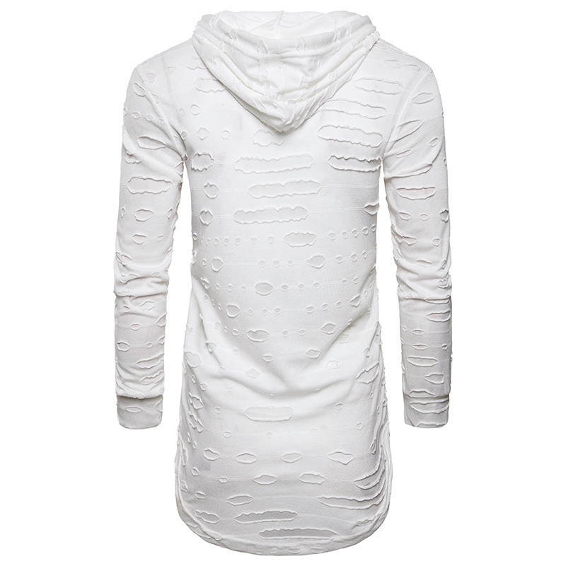 Modern férfi hosszú fekete-fehér blúz kapucnival