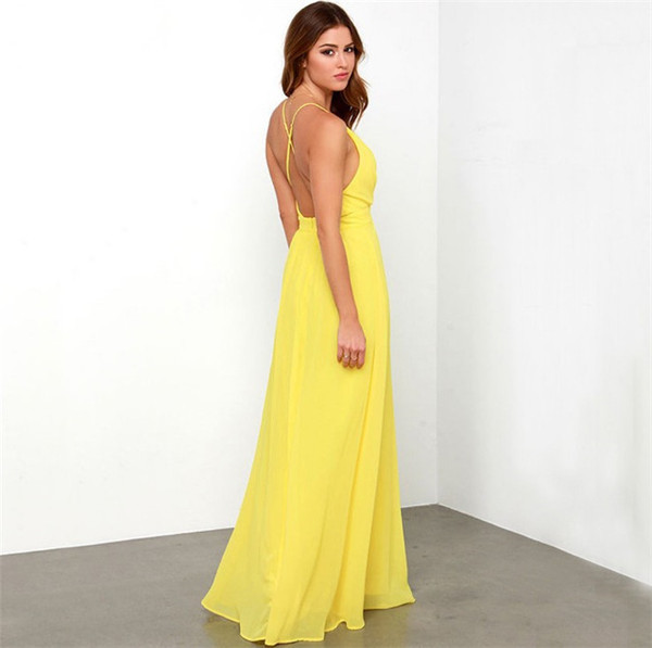 Modern női ruha hosszú modell sárga V-nyakkal