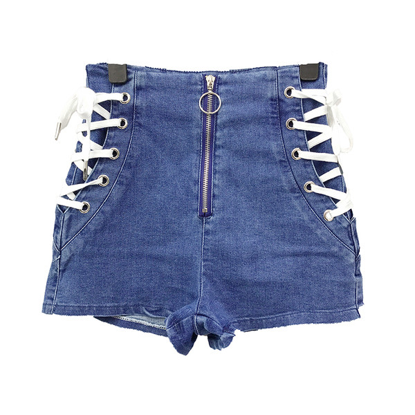 Модерни дамски дънки с висока талия и цип в син цвят 