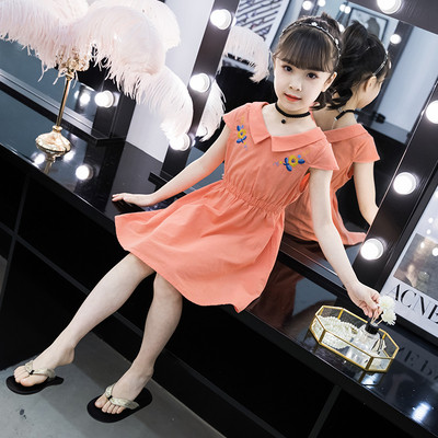 Rochie moderna pentru copii cu broderie in doua culori