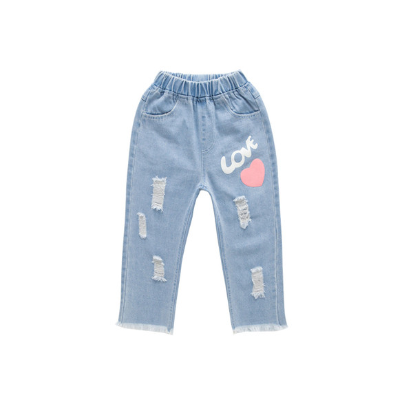 Blugi de copii pentru fete cu aplicații și motive rupte