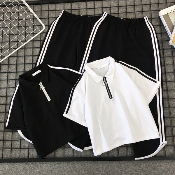 Γυναικείο αθλητικό σετ  παντελόνι +  μπλουζάκι φερμουάρ σε δύο χρώματα