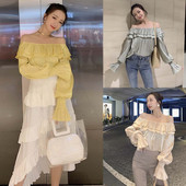 Bluză de damă modernă cu umerii goi și mâneci lungi și largi în trei culori